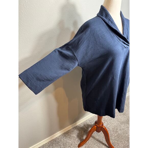 J. Jill Pure Jill Navy blue sweatshirt tunic open neck collar 3/4 sleeve Sz M - Picture 3 of 7